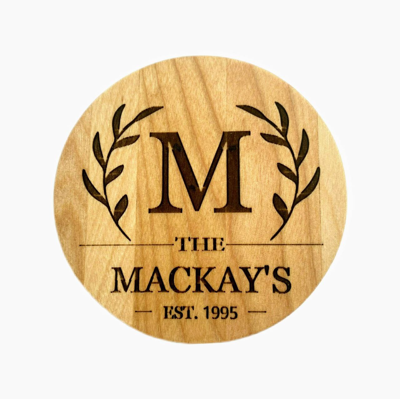 Personalized Family Monogram Coaster - Set of 4 - Cutting Board, Deer Antler Coaster, personalized cutting board, No Trespassing Sign funny, Personalized 2-Piece Cutting Board Set, personalized bread board, monogrammed coaster set, Office Desk Organizer Rust N' Dust CNC