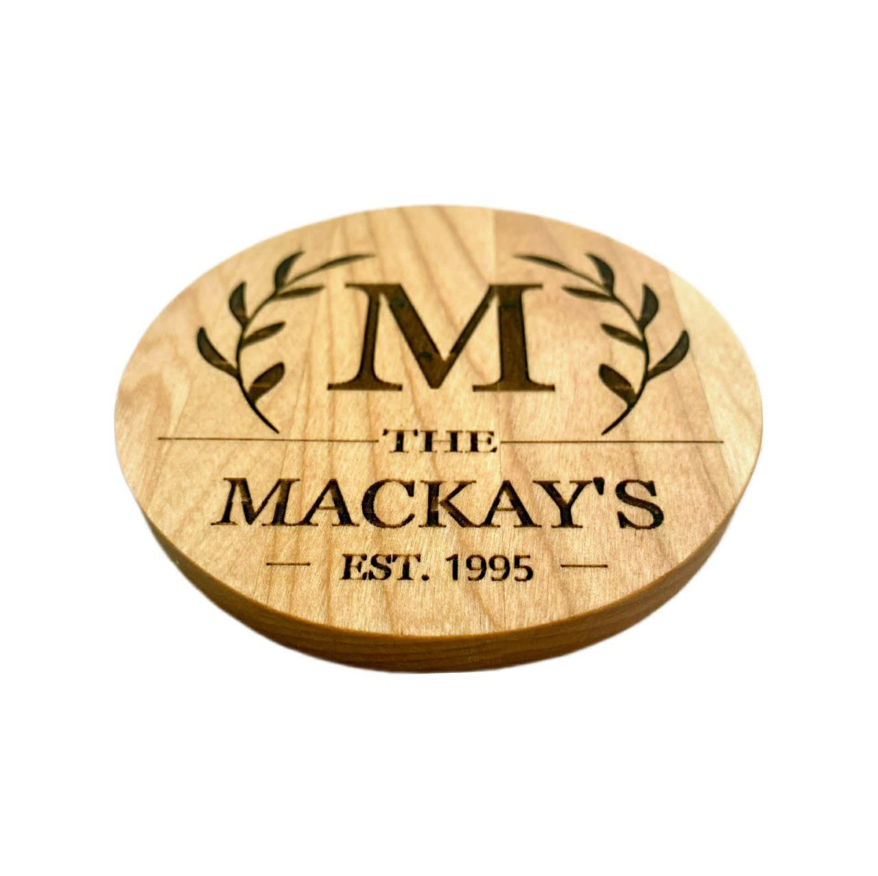 Personalized Family Monogram Coaster - Set of 4 - Cutting Board, Deer Antler Coaster, personalized cutting board, No Trespassing Sign funny, Personalized 2-Piece Cutting Board Set, personalized bread board, monogrammed coaster set, Office Desk Organizer Rust N' Dust CNC