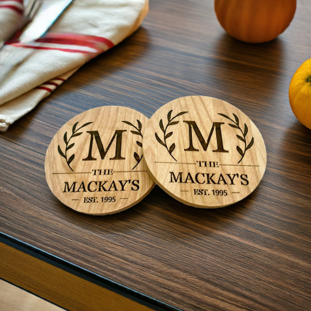 Personalized Family Monogram Coaster - Set of 4 - Cutting Board, Deer Antler Coaster, personalized cutting board, No Trespassing Sign funny, Personalized 2-Piece Cutting Board Set, personalized bread board, monogrammed coaster set, Office Desk Organizer Rust N' Dust CNC