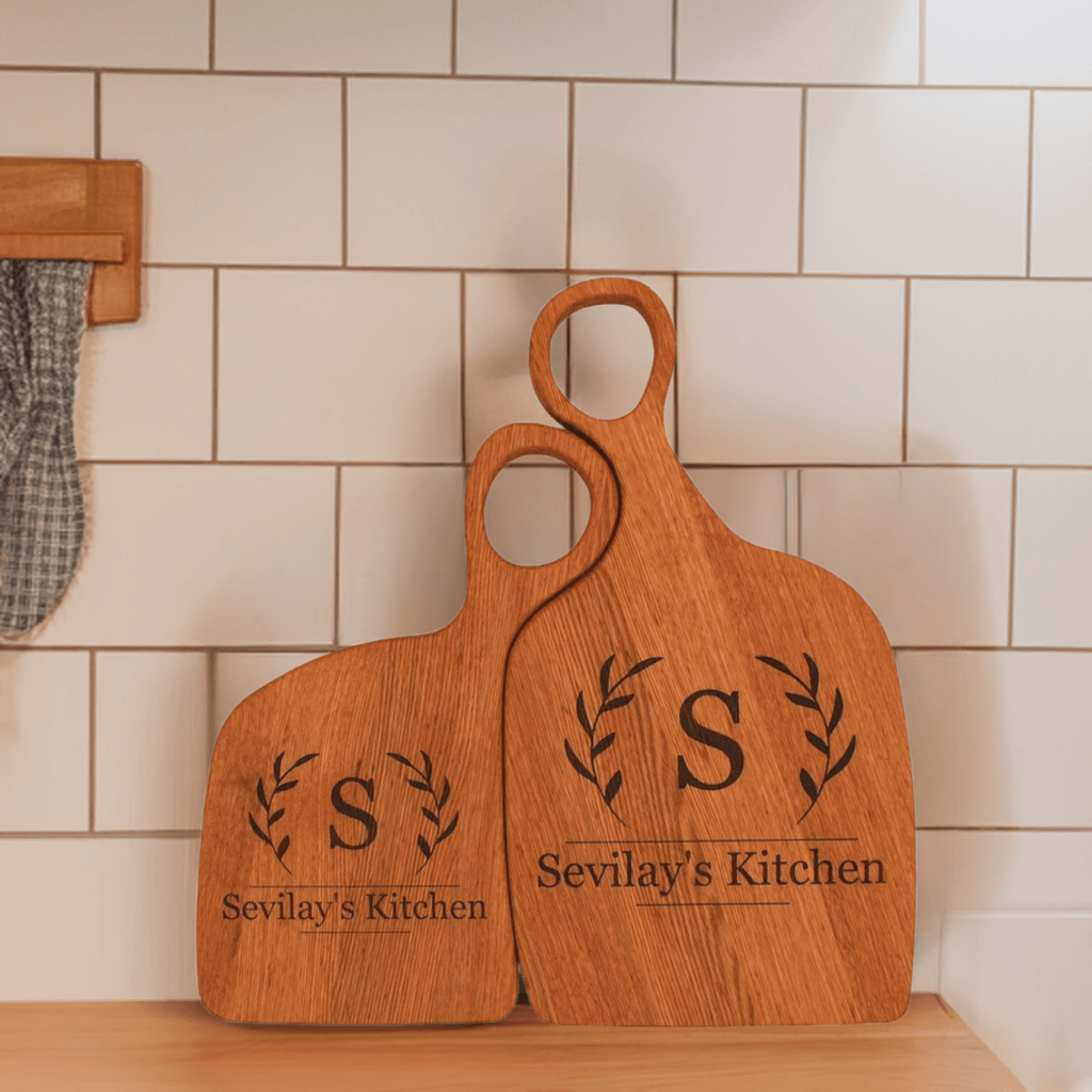 2 Pcs Cutting Board Nestled Together with Family Monogram - Cutting Board, Deer Antler Coaster, personalized cutting board, No Trespassing Sign funny, personalized 2-Piece Cutting Board Set, personalized bread board, monogrammed coaster set, Office Desk O