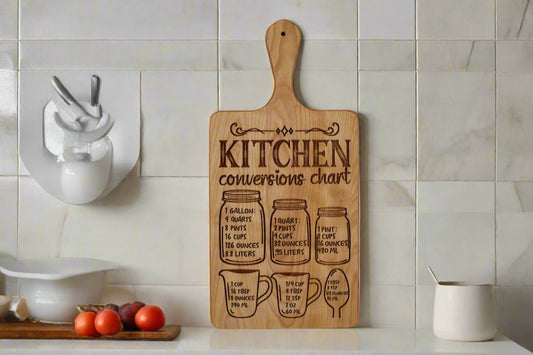 Cutting Board with Kitchen Conversion Chart - Cutting Board, Deer Antler Coaster, personalized cutting board, No Trespassing Sign funny, Personalized 2-Piece Cutting Board Set, personalized bread board, monogrammed coaster set, Office Desk Organizer  Rust N' Dust CNC