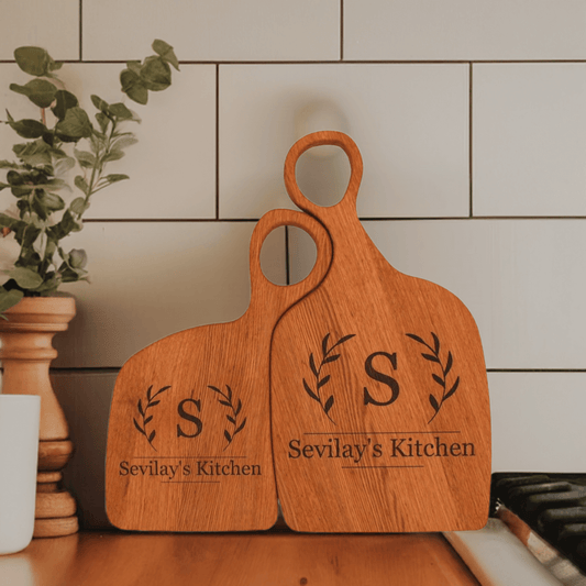 2 Pcs Cutting Board Nestled Together with Family Monogram - Cutting Board, Deer Antler Coaster, personalized cutting board, No Trespassing Sign funny, personalized 2-Piece Cutting Board Set, personalized bread board, monogrammed coaster set, Office Desk O